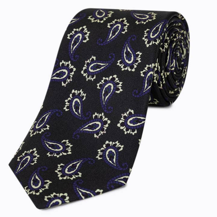 Twill Silk Tie with Green Batapore Print for wholesale by Beclosetoyou