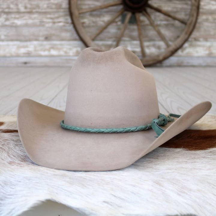 Aqua Braided Leather Hat Band for wholesale by Willow Lane Hat Co.