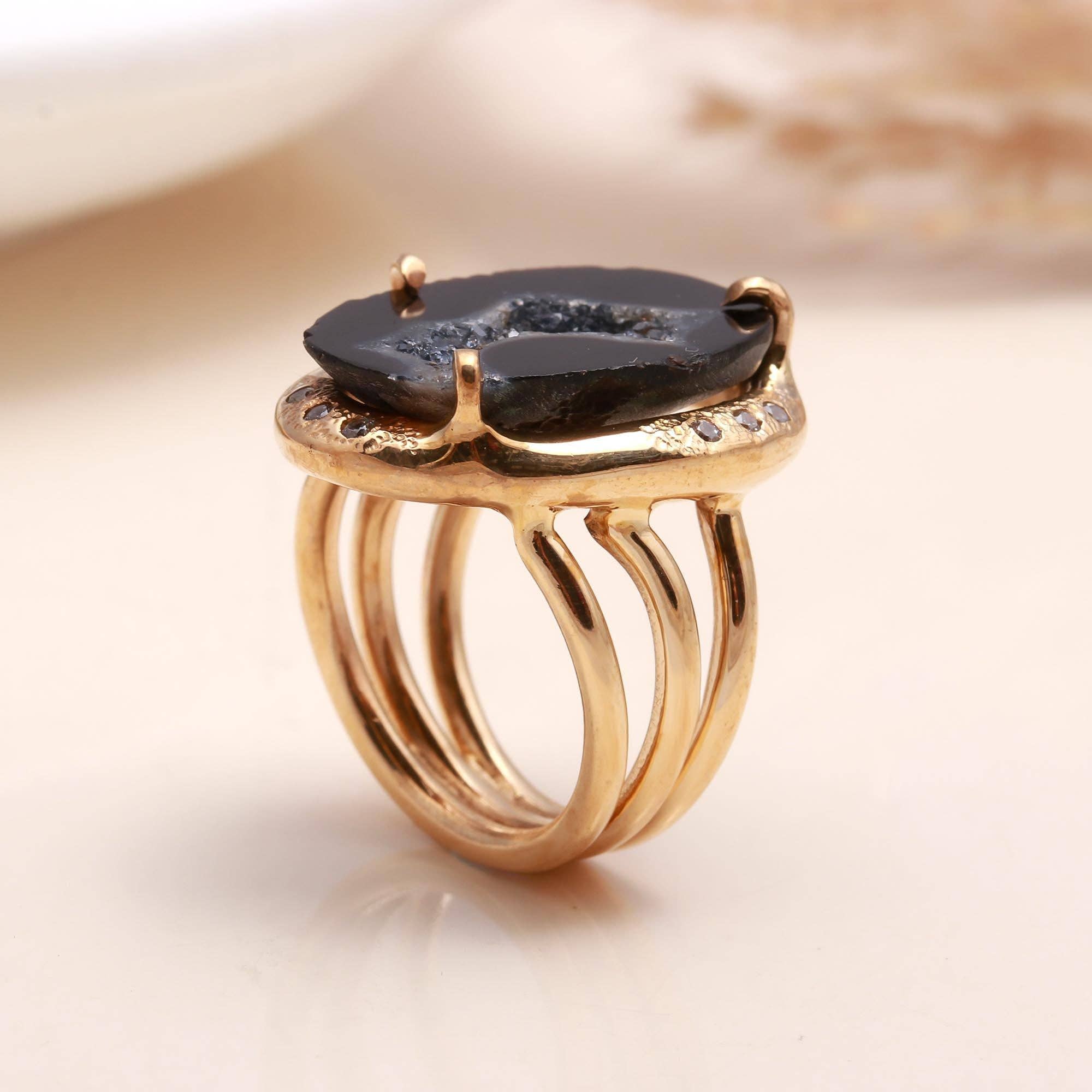 AG 925 JEWELLERY - Wholesale Cocktail/Statement Ring - 925 Sterling Silver Black Druzy Ring3