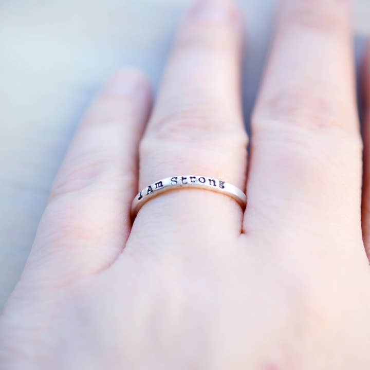 Simpli Stamped - Wholesale Band/Stacked Ring - Sterling Silver Rings for Women | I am Strong | Inspirational Jewelry