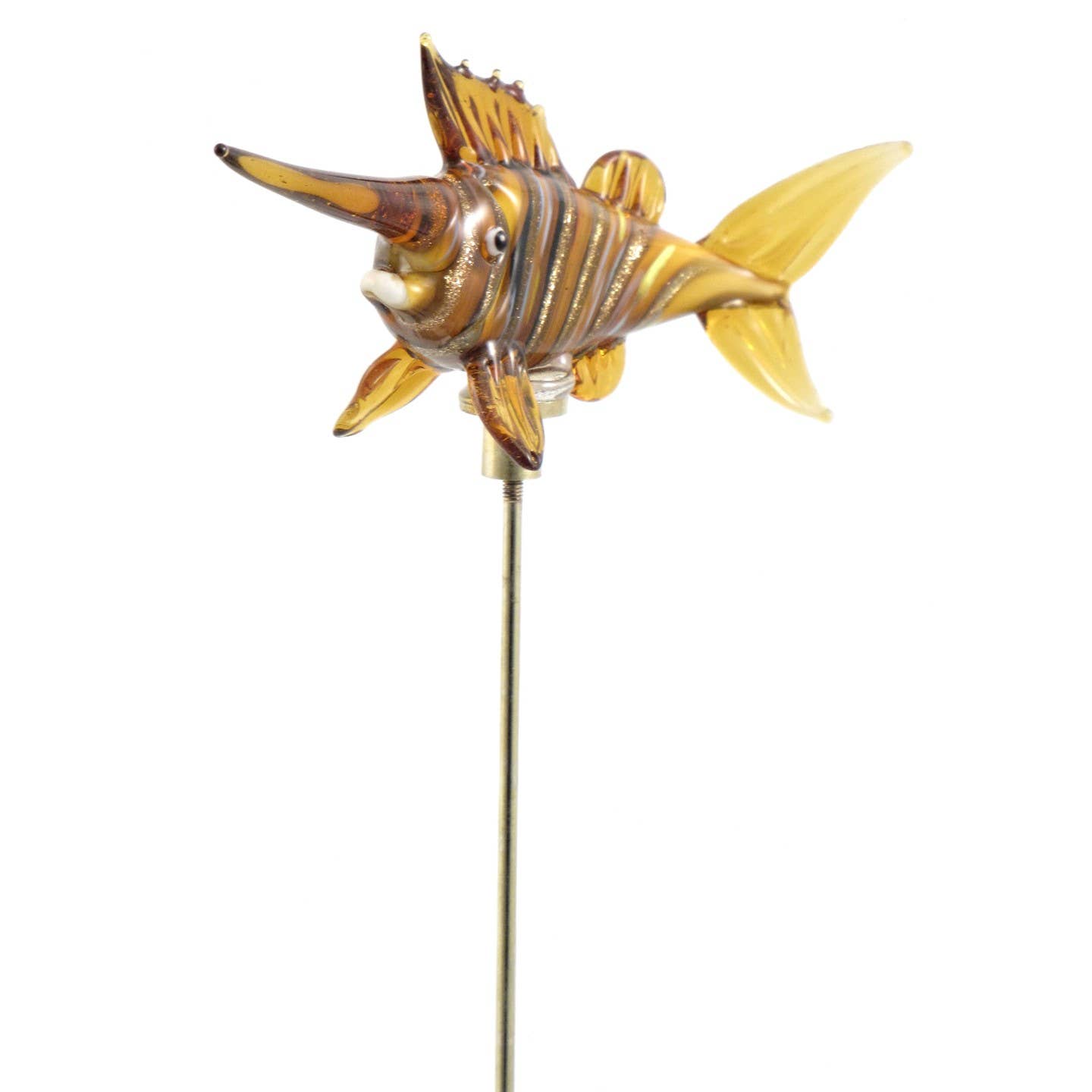 Zaer Ltd. International - Wholesale Garden/Lawn Stake - Glass Swordfish on Gold Plated Iron Pot Stick - 6 Asst Color8