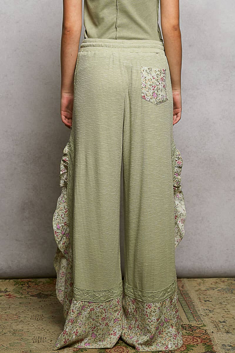 Pol Clothing - Wholesale Pants - Women's - Floral Pattern Ruffle Detail Ribbed Knit Pants14