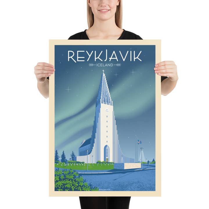 Olahoop Travel Posters - Wholesale Poster - Reykjavik Iceland Vintage Travel Poster | Hallgrimskirkja5