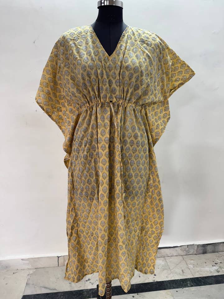 Etnische handgeblokte katoenen kaftan dames katoenen jurk voor wholesale door bhavnas boutique