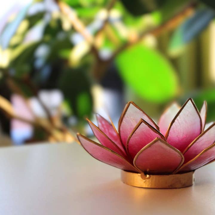Rauha Crafts - Wholesale Candle Holder - Capiz Tealight Candle Holder | Lotus - Red/Natural5