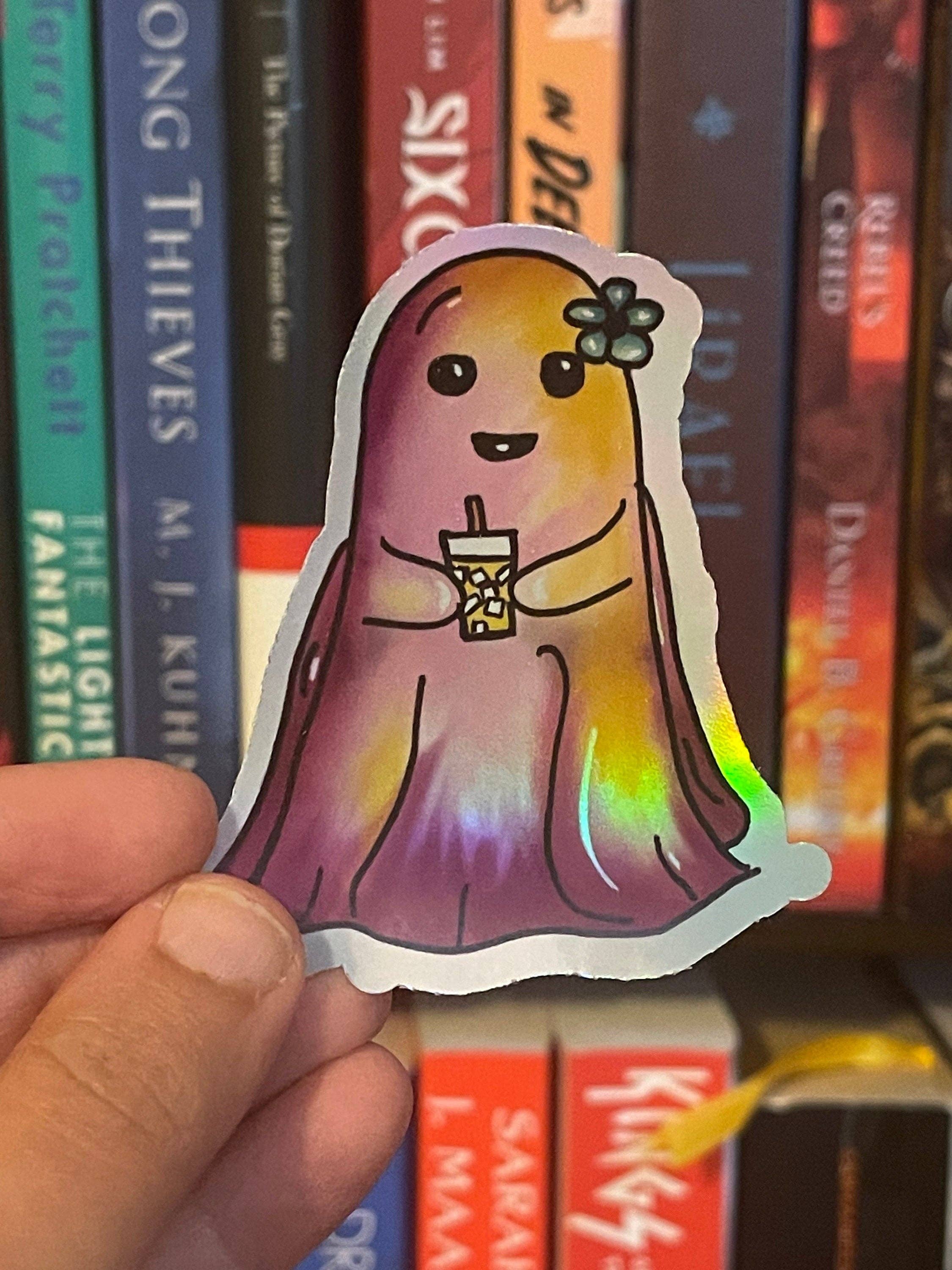 Saturnalia Design Lab - Wholesale Sticker - ROSIE THE GHOST Sticker | Colorful Ghost Sticker | Matte and Holographic Options | Waterproof Vinyl Stickers | Cute Halloween Sticker | 3in1