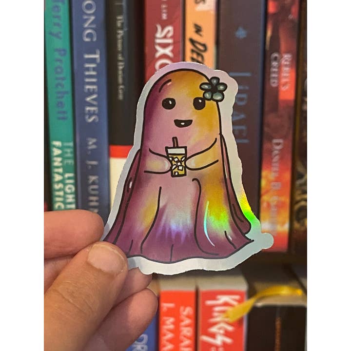 Saturnalia Design Lab - Wholesale Sticker - ROSIE THE GHOST Sticker | Colorful Ghost Sticker | Matte and Holographic Options | Waterproof Vinyl Stickers | Cute Halloween Sticker | 3in1