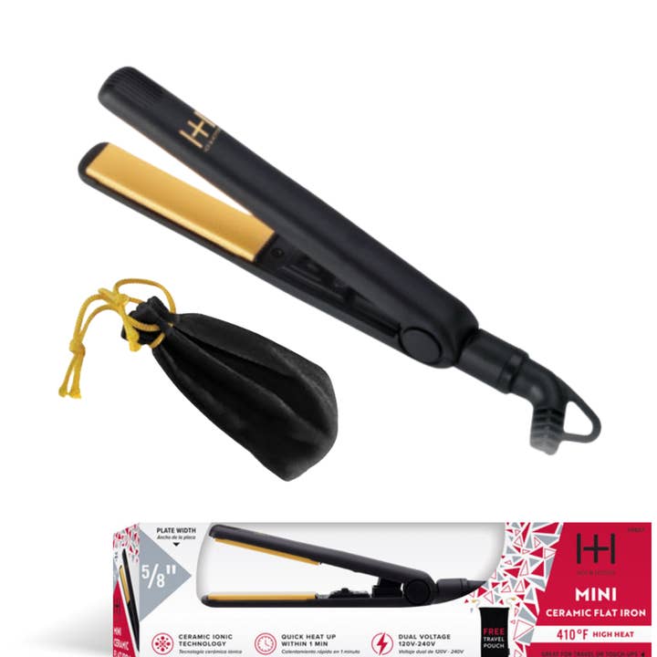 Hot & Hotter Gold Ceramic Flat Iron Mini 5/8in, Black for wholesale by Annie International, Inc.
