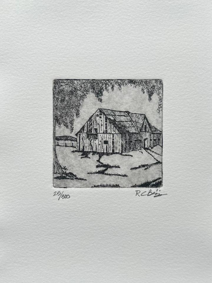 Farmhouse - Original Print, Etching, Artwork for wholesale by RCBenjamin Art