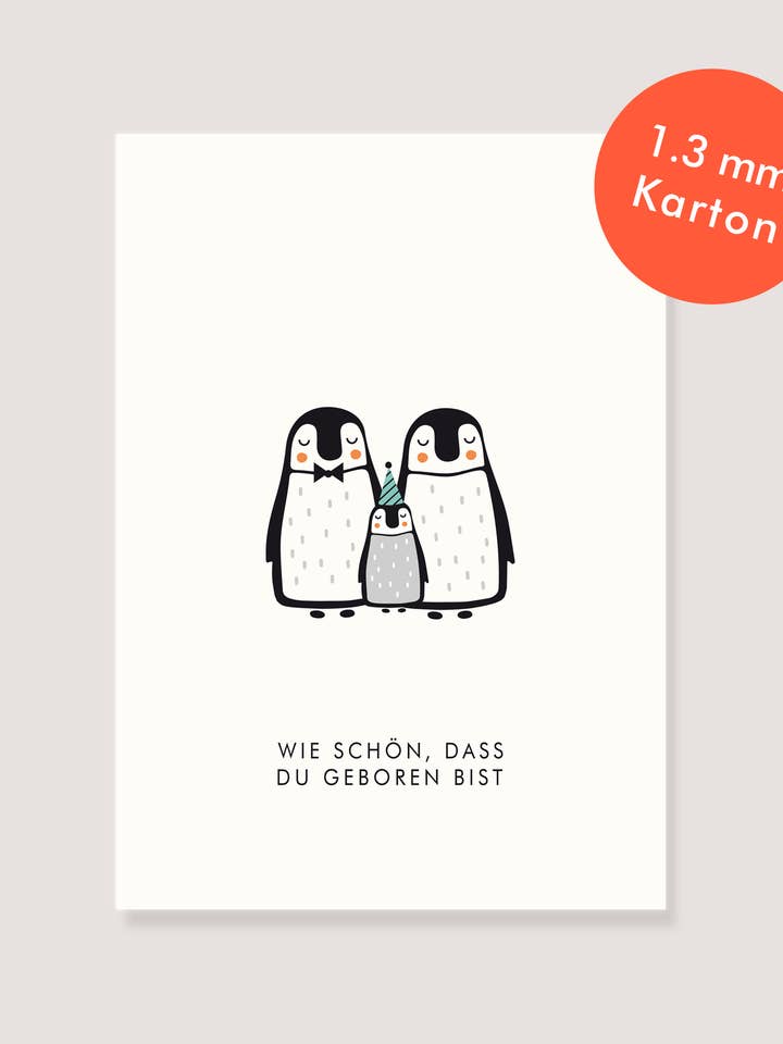Postcard natural cardboard-"Penguin Family - How nice that you.. for wholesale by LØTTEBOM