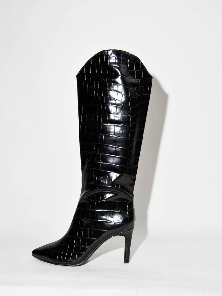 Azarayah Ruff Patch - Croc Embossed Knee-High Boots for wholesale by Azarayah