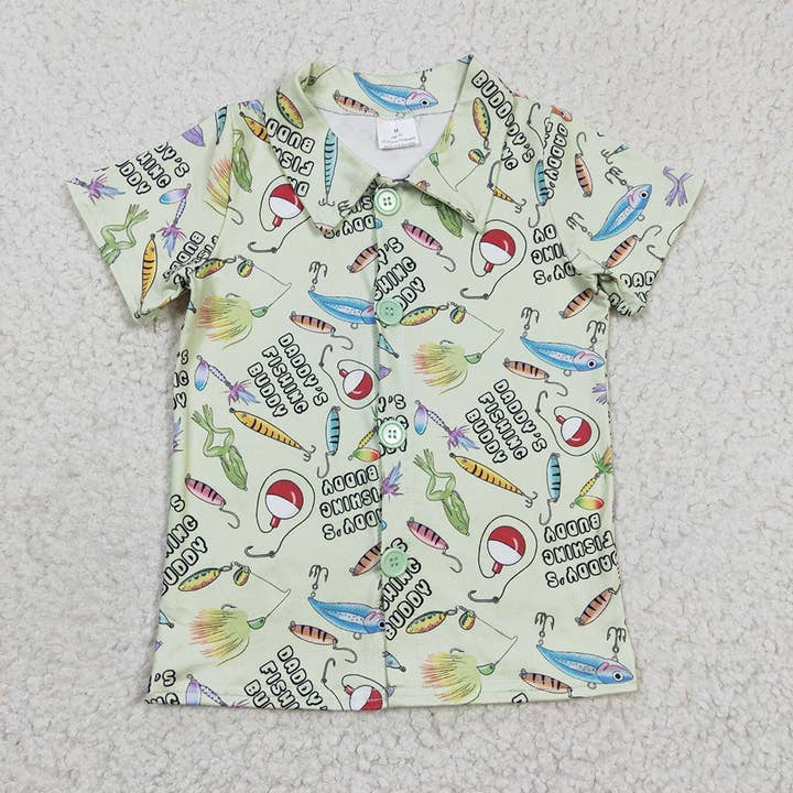 Baby Boys Fishing button ups short Sleeve shirts tops for wholesale by Aier Wholesale