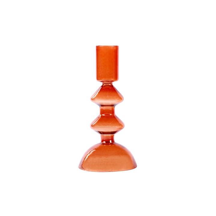 Casa Amarosa - Wholesale Candle Holder - Retro Glass Candle Stick Holder- 6 x 2.5 Inches_ Rust Orange1