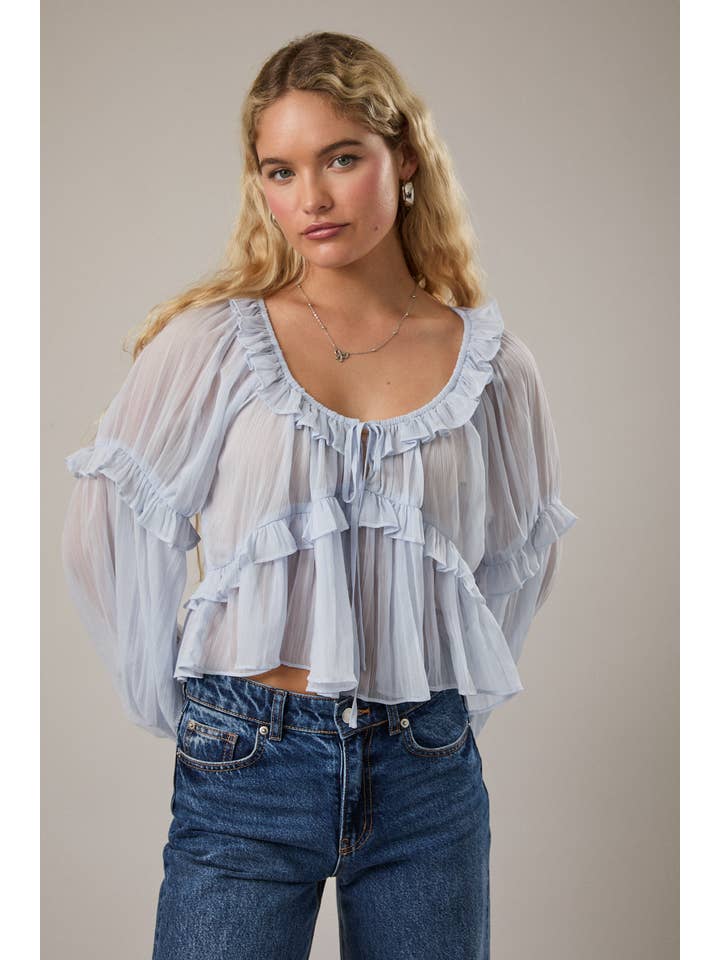 LE LIS - Vente Chemisier – femme - CHEMISIER À ENCOLURE DÉGAGÉE ET VOLANTÉ1