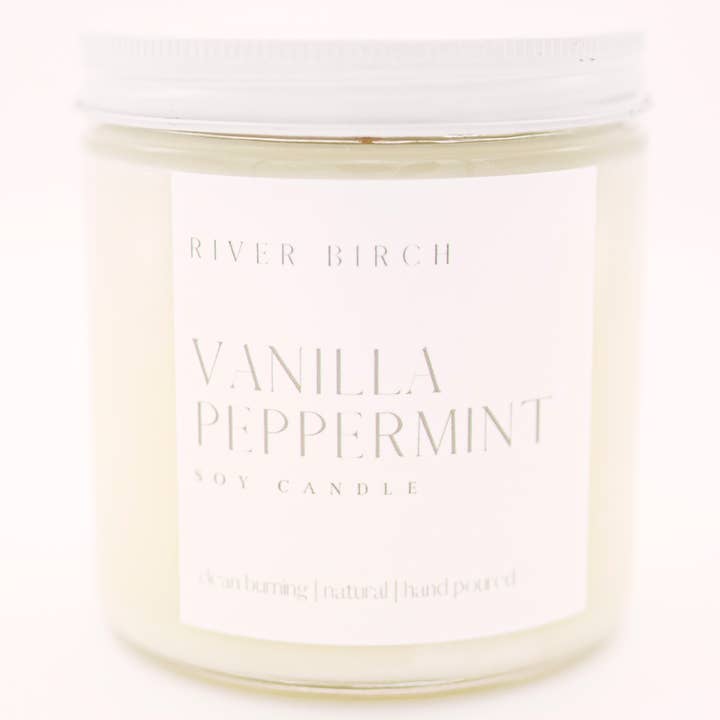 River Birch Candles – wholesale Jar/filled candle – 16oz Vanilla Peppermint - Clear Jar - Soy Candle