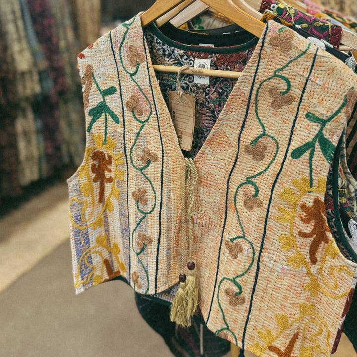 Wylder Trading Company - Wholesale Outerwear Vest - Women's - Boho Western Artisan Fringe Vests | Kantha Suzani Textile15