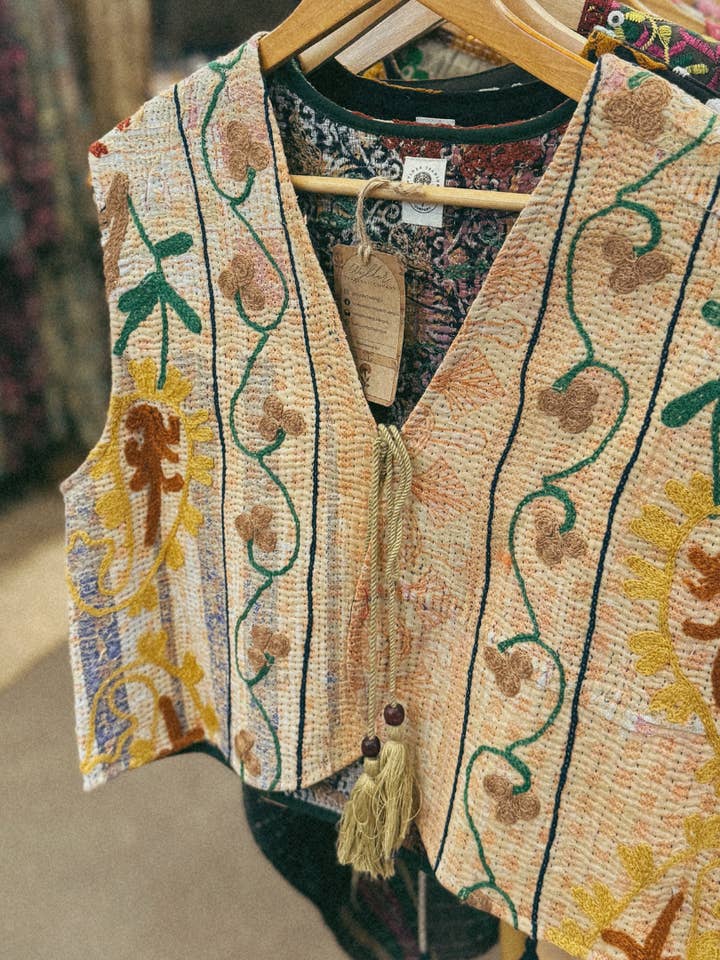 Wylder Trading Company - Wholesale Outerwear Vest - Women's - Boho Western Fringe Cowgirl Hippie Vest Leather Kantha8