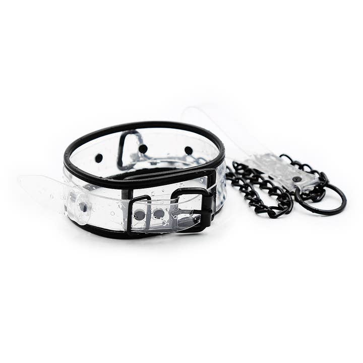 Collar Clear D-Ring Collar with Blk Piping with Leash for wholesale by Plesur Body Products