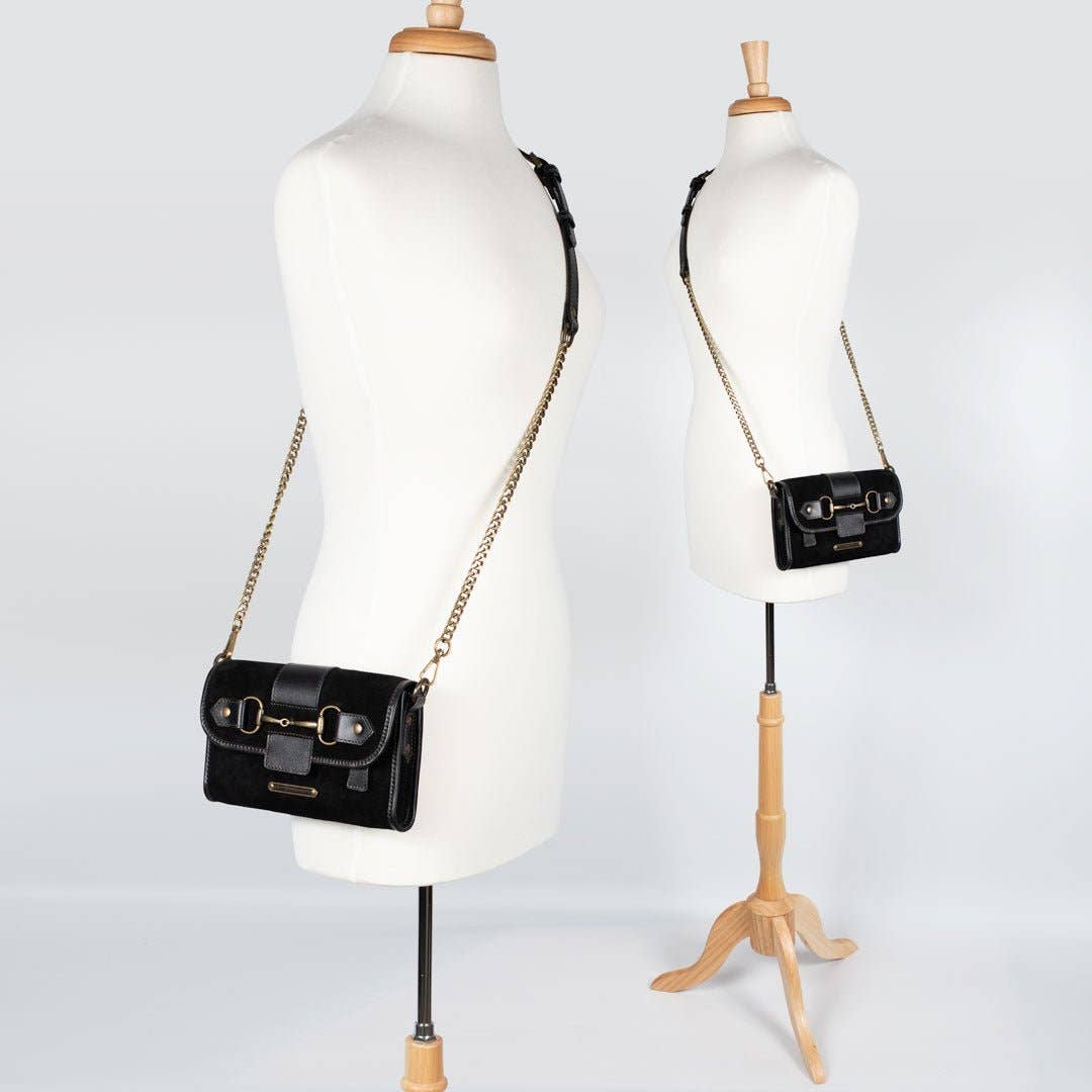 URBAN-EQUESTRIAN - Wholesale Crossbody Bag - Women's - Dalton - Horse Bit Crossbody Luxury Leather Handbag in Black on Black10