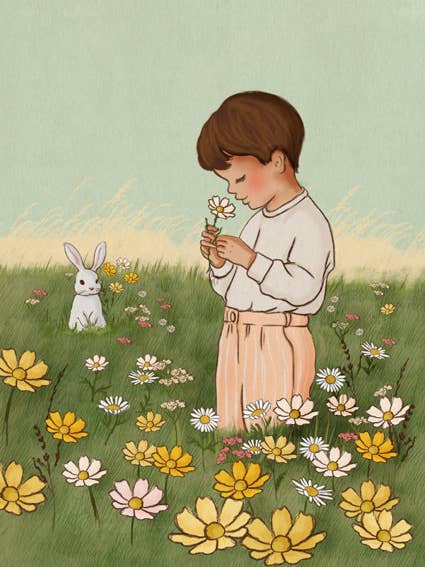 Postkarte Blumenfeld Junge für den Großhandel von Ollebol & Muis