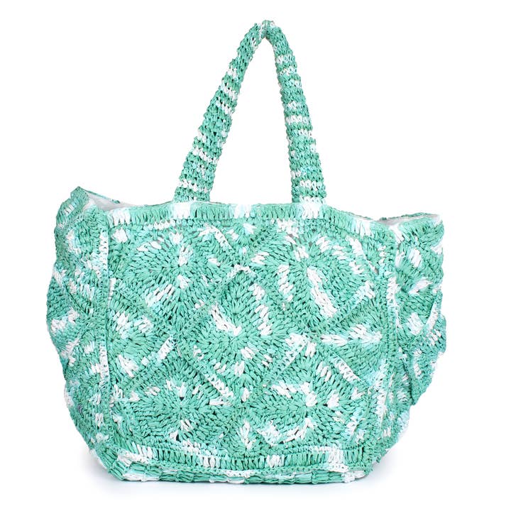 Mykonos Raffia Tote- Aqua for wholesale by BohoGene