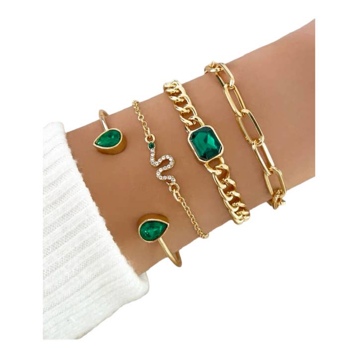Kinky Pleasure - S024 - Exclusive 4-Piece Diamond Green Bracelet Set for Women for wholesale by Kinky Pleasure