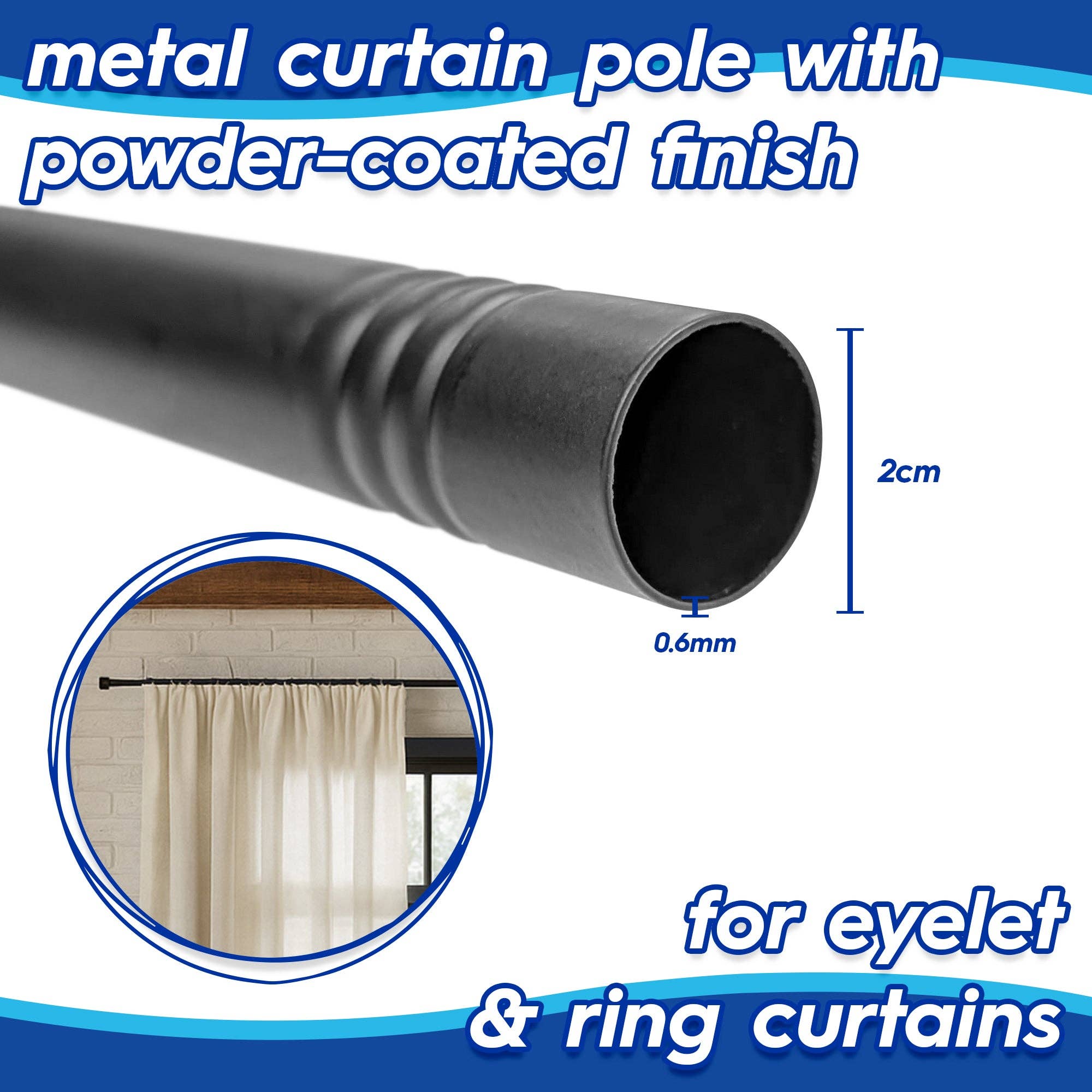 Rinkit Ltd - Wholesale Curtain Rod - Extendable Metal Curtain Pole Kit - 83 to 120cm2
