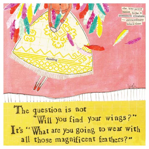 FEATHERS CELEBRATE GREETING CARD 5.5 x 5.5" for wholesale by Calypso Cards LLC