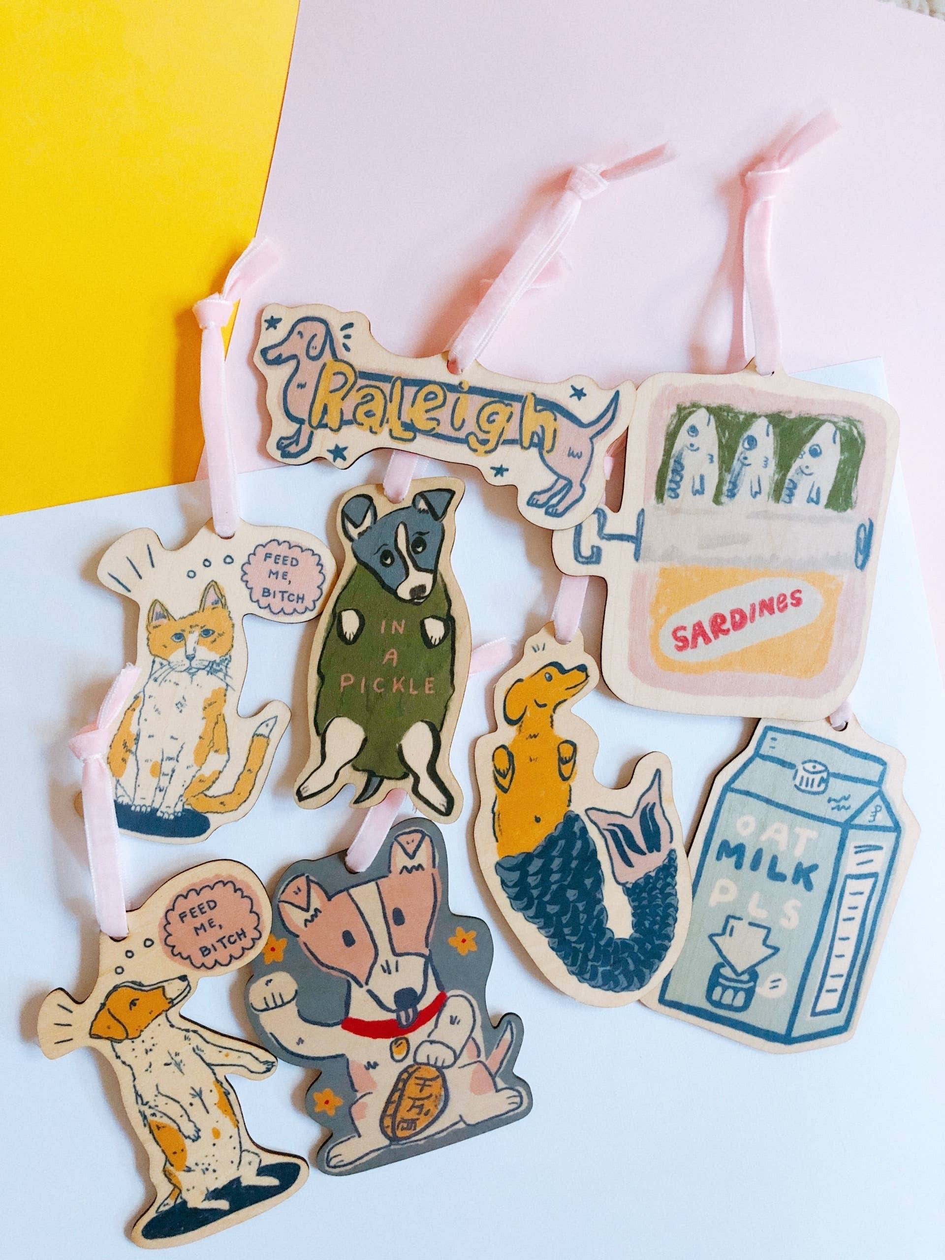 Emily Petrilla Illustrations – wholesale Ornament – Unique Colorful Wooden Cute Sardine Can Holiday Ornament3