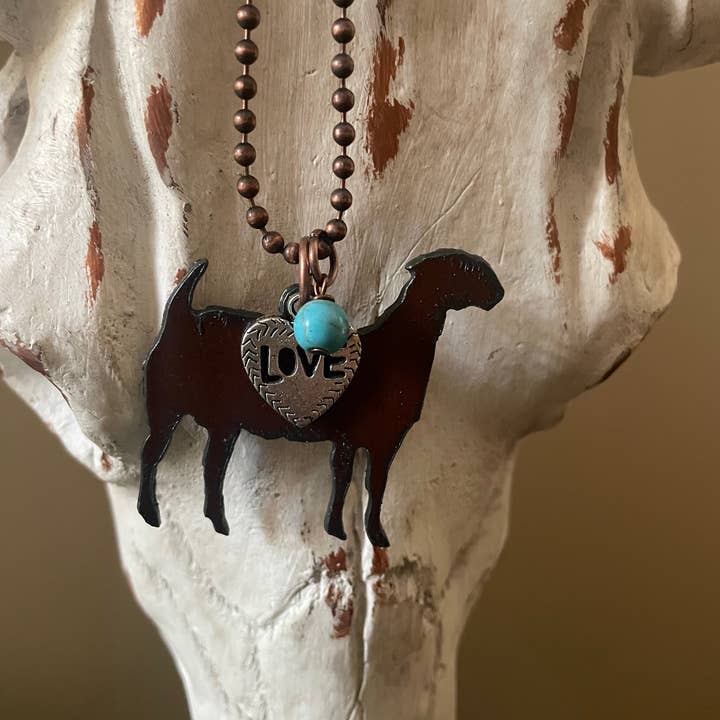 The Rustic Barn - Wholesale Pendant/Charm Necklace - Rustic Show GOAT necklace love heart charm and turq bead