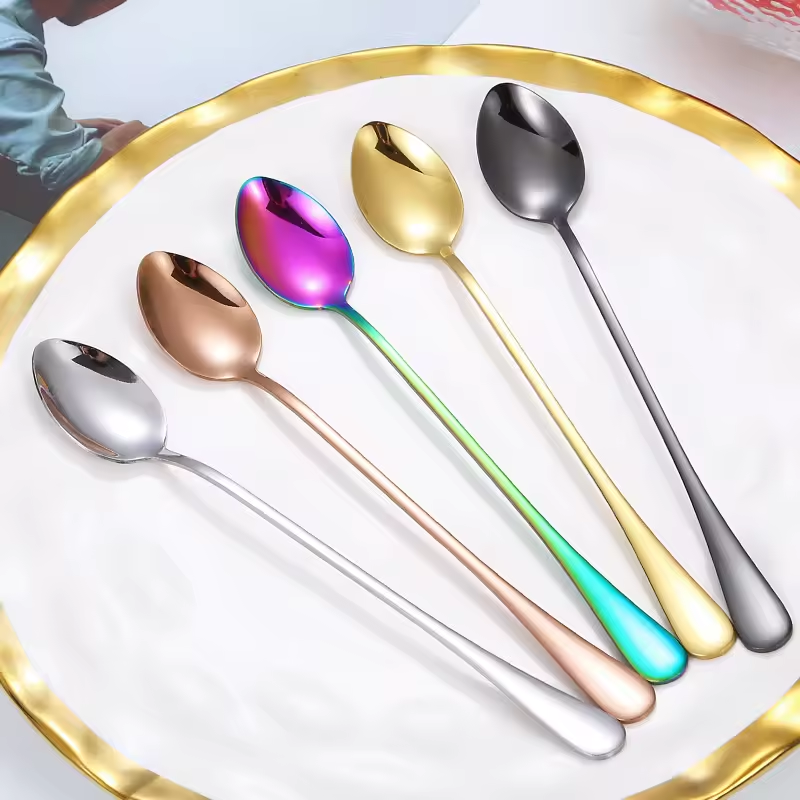 Sostraw & SmartThings - Wholesale Table Spoon (Cutlery) - Long Spoon - 2 shapes - 4 colors - Coffee, Tea, Ice cream6