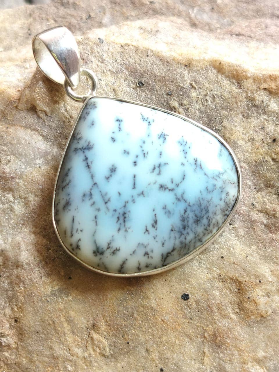 SILVER CAVE – wholesale Individual charm/pendant – Natural Dendrite opal Cabochon 925 Silver Unisex Pendant