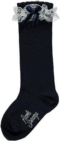 Navy Blue Socks With White Lace And Blue Velvet Bow for wholesale on Faire