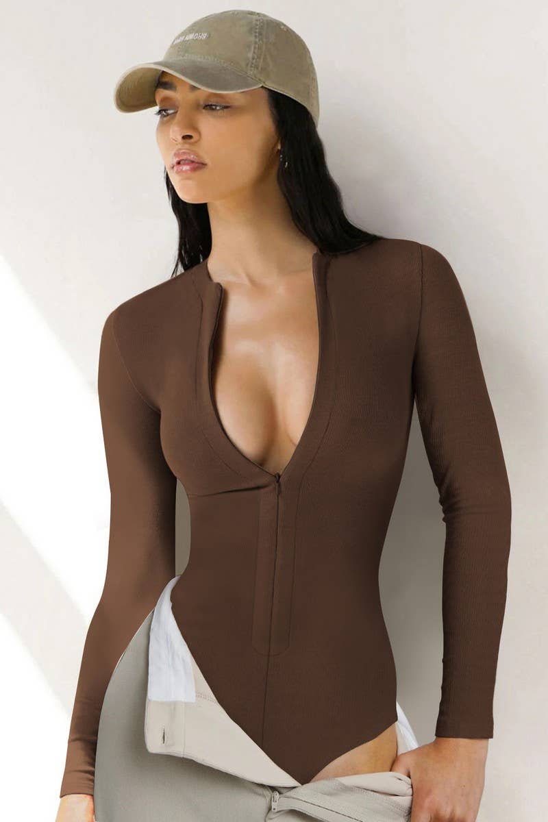 Lily Clothing - Vente Body – femme - HAUTS ZIPPÉS SEXY À MANCHES LONGUES, BODYSUITS_CWSBS01108
