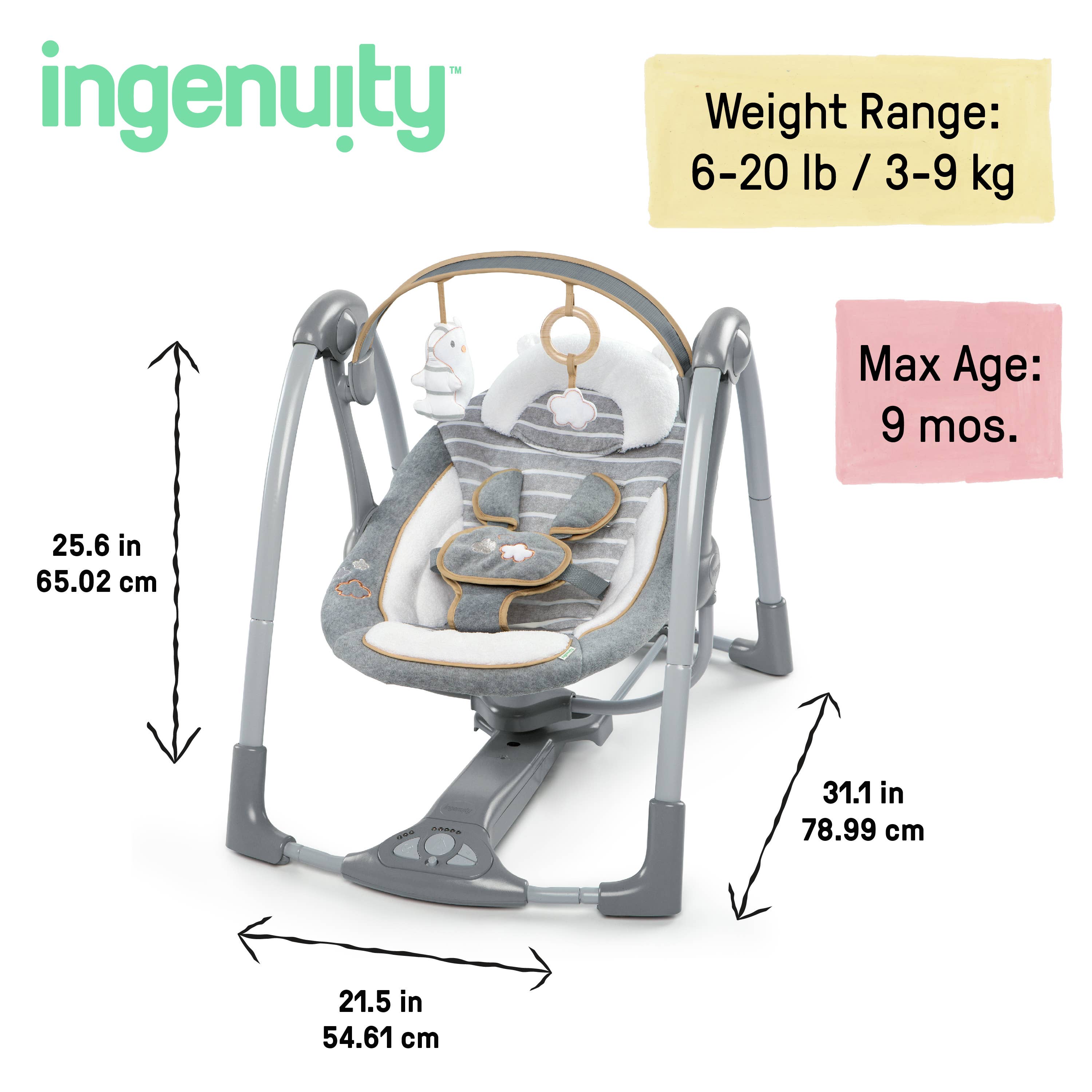 Ingenuity - Wholesale Swing - Kids & Baby - Ingenuity Swing 'n Go Deluxe 5-Speed Baby Swing- Bella Teddy3