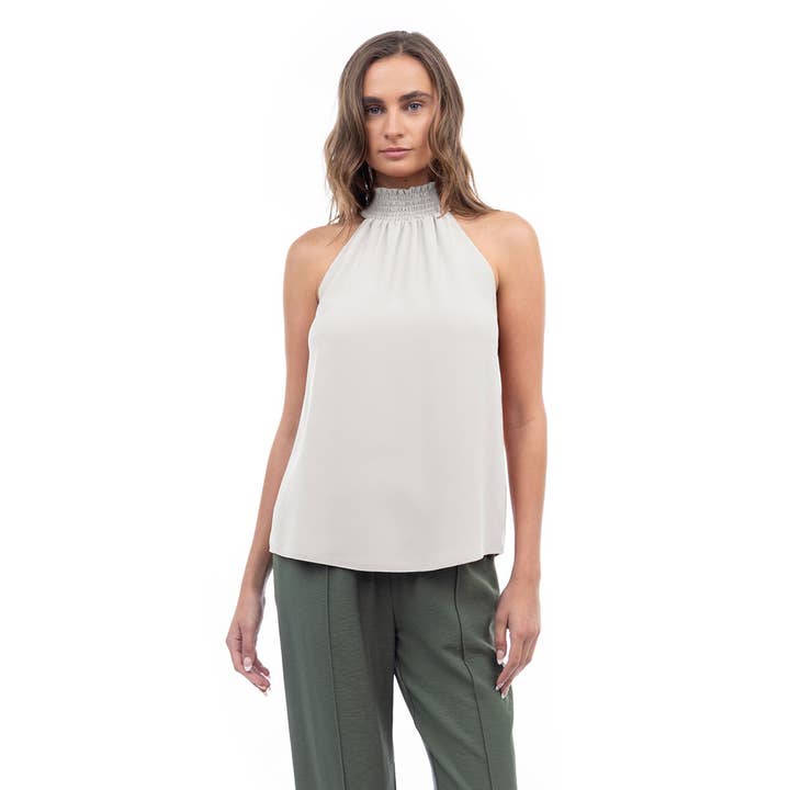 Naked Zebra Rack - Wholesale Tank Top - Women's - Halter Mock Neck Smocked Rounded Hem Top14