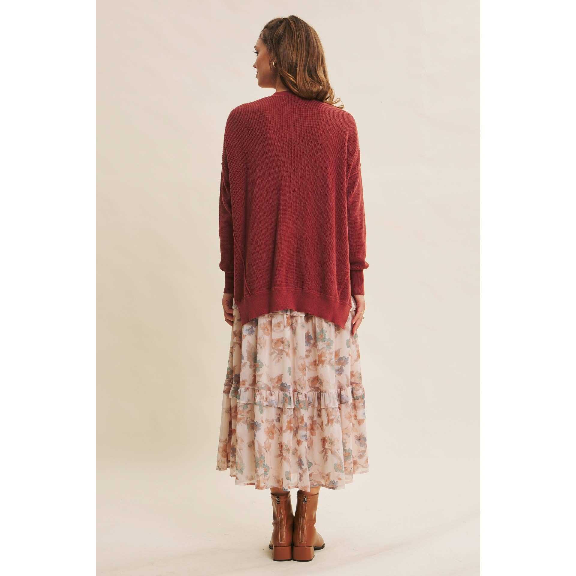 in february - Wholesale Cardigan - Women's - SLOUCHY CHARM BUTTON-DOWN CARDIGAN WITH CONTRAST WEAVE2