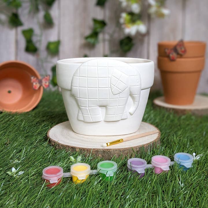 Elmer Paint Your Own Plant Pot - Children's Craft Kit for wholesale by Robert Frederick Ltd