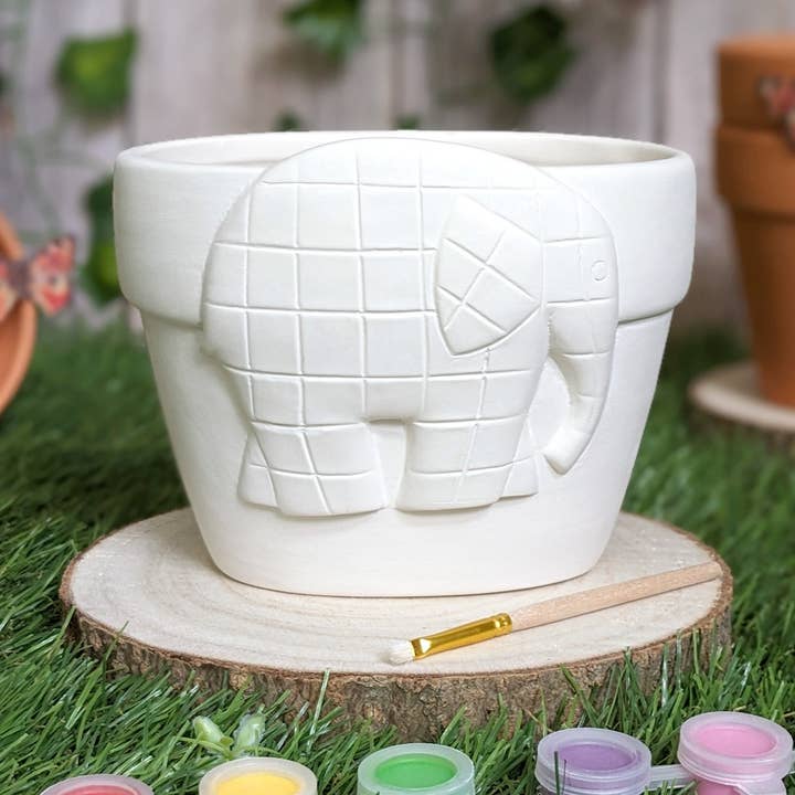 Elmer Paint Your Own Plant Pot - Children's Craft Kit for wholesale by Robert Frederick Ltd