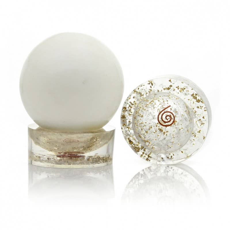 UniArt – wholesale Andlig sten/kristall – Orgonitebas för sfär med kopparspiral och stenskärvor1