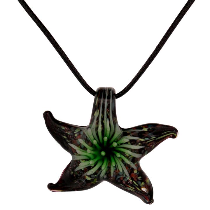 Glass Black and Green Starfish Pendant Necklace for wholesale by BESHEEK JEWELRY
