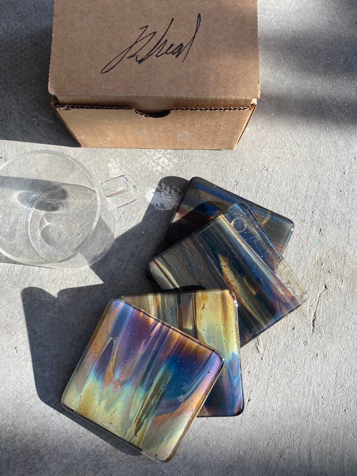 Marbled Glass Coaster (Set of Four) Petrified Wood for wholesale by Made By Rheal