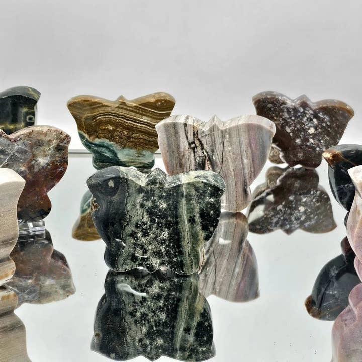 Ocean Jasper Crystal Butterfly Carving for wholesale by Distinction Crystals