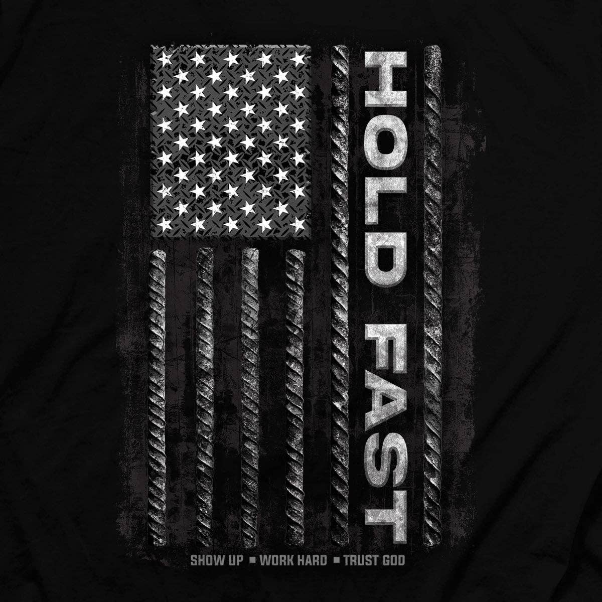 Black HOLD FAST Mens T-Shirt Rebar Flag for wholesale on Faire3