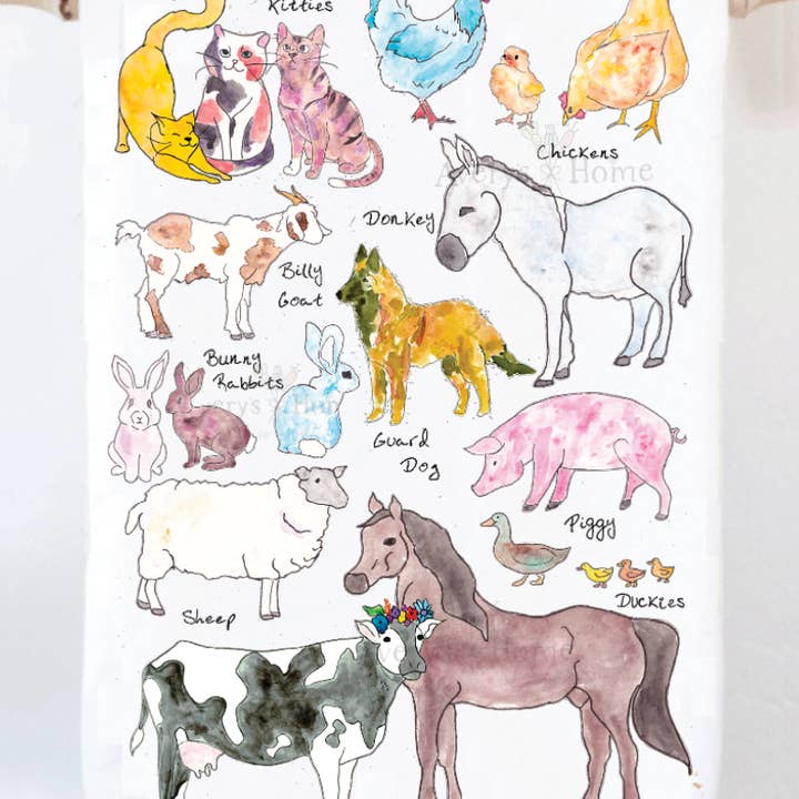 Farm Animals Country Barn Tea Towel for wholesale by Avery's Home