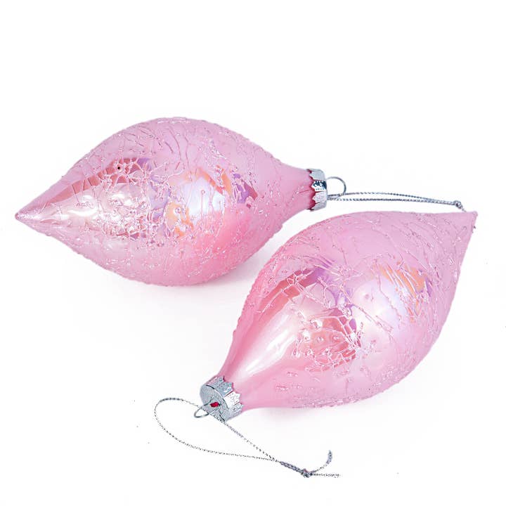 STP - Wholesale Ornament Set - Pink Icicle Glass Christmas Tree Ornaments Set of 2
