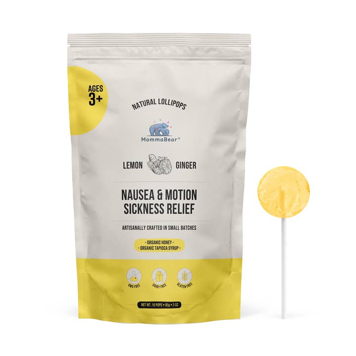 Motion Sickness & Nausea Lollipops/Lozenges LemonGinger 10ct for wholesale by MommaBear Organics