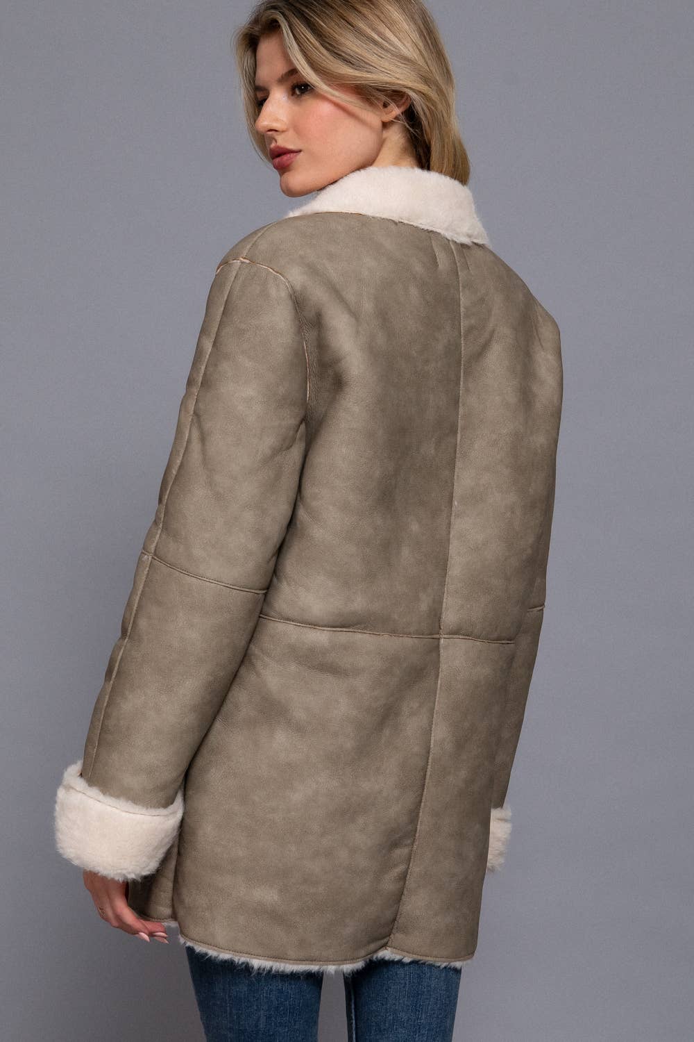 Active Basic | Active USA - Wholesale Leather Jacket - Women's - Lapel Collar Button Down Double Sided Faux Leather Coat3