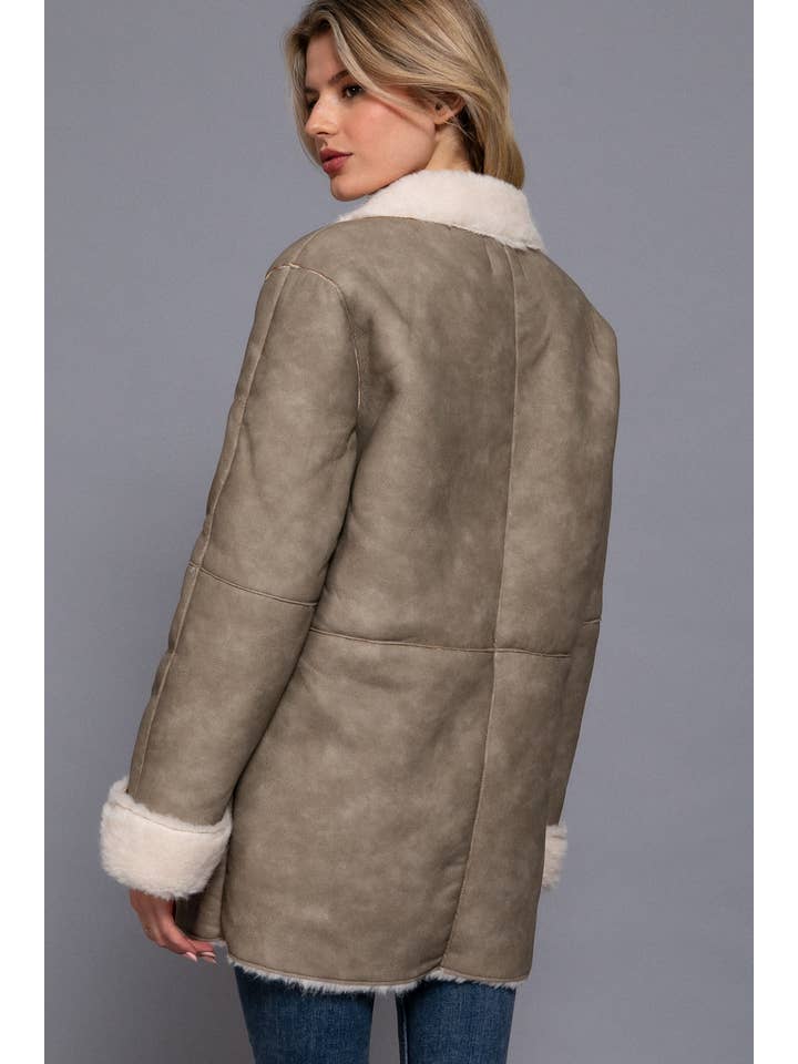 Active Basic | Active USA - Wholesale Leather Jacket - Women's - Lapel Collar Button Down Double Sided Faux Leather Coat3