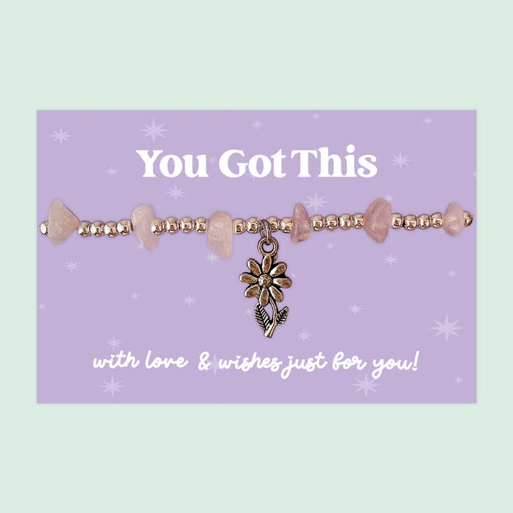 Little Wishes® “Du Klarar Det” Rosenkvarts Ädelstensflis Armband | J047/LW016 för wholesale av WishStrings